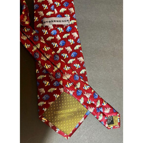 Stonehenge Silk Tie Red Multicolor Tropical Fish Novelty Print Necktie Menswear - Picture 5 of 5